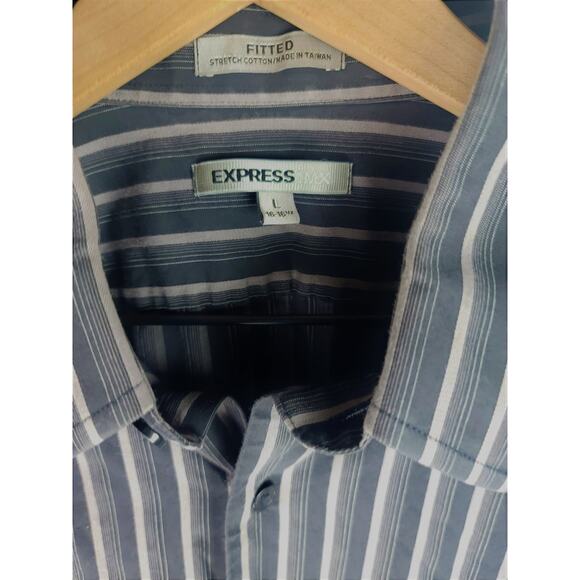 EXPRESS FITTED STRETCH STRIPED LONG SLEEVE SHIRT - LARGE - Picture 3 of 6
